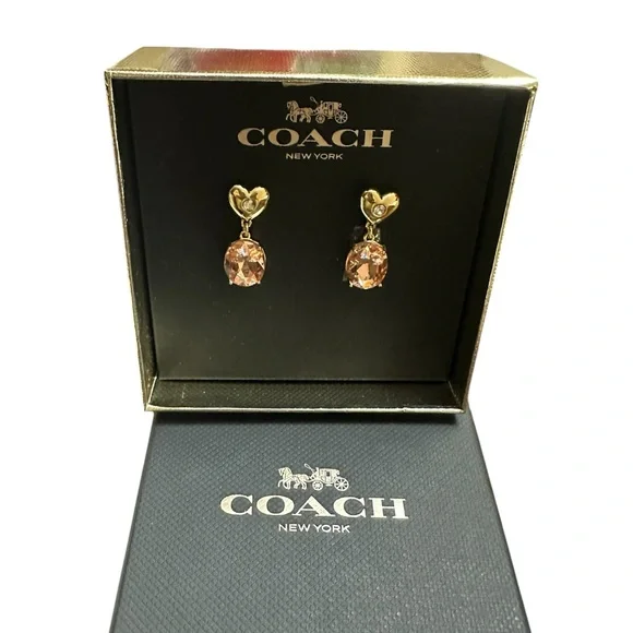 Coach Gold and Pink Heart Earrings - Picture 2 of 3